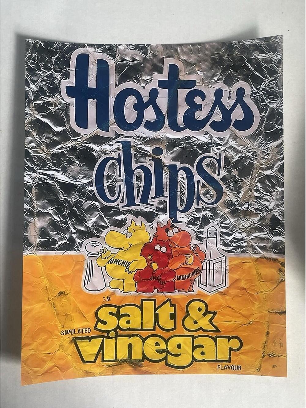 Hostess Chips Salt & Vinegar Paper Reprint  8.5x11 Vintage Style Crumpled Bag
